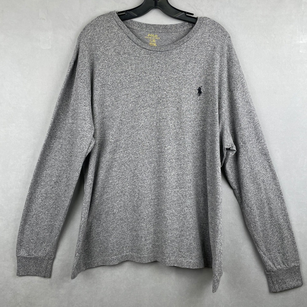 Polo Ralph Lauren‎ Mens Long Sleeve T-Shirt Heather Grey Cotton Comfy Crewneck L